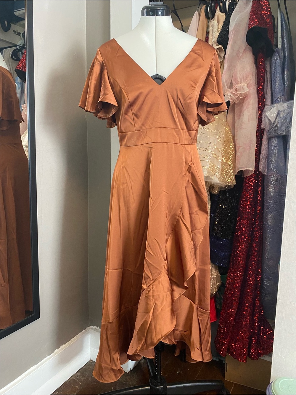 Ever Pretty Copper Brown High-Low Ruffle Dress - Picture 3 of 5